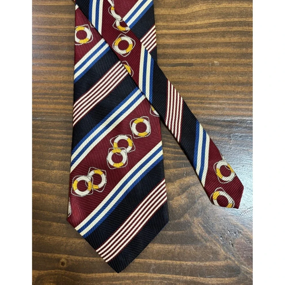 NAUTICA Mens Silk Neck Tie Red Blue Striped Nautical Ring Pattern 4x57.25